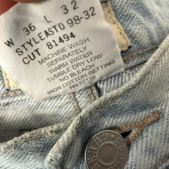 VTG EARLY 90S GUESS GREEN TAG HIGH WAIST DENIM JEANS 36/32 - Picture 5 of 14